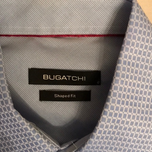 BUGATCHI dress shirt, like new, cotton, shaped fit, blue check pattern. - Picture 4 of 6